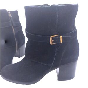 Ralph Lauren RLL Black Suede Block Heel‎ Ankle Boots Gilda 8B Y2K Moto Strap